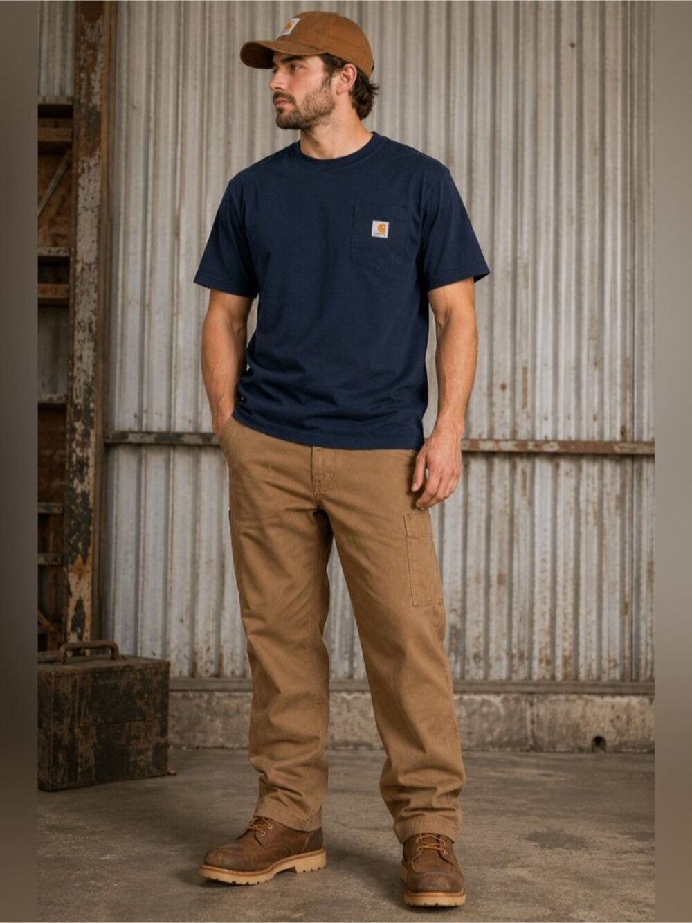 Carhartt Pocket T-Shirt Navy Blue Heavyweight Cotton Tee Men’s M